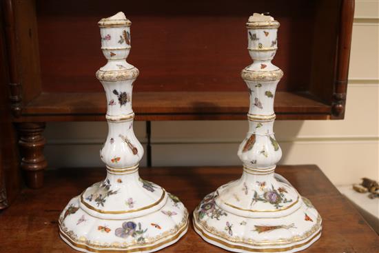 A pair of Meissen Marcolini period porcelain candlesticks 9.5in.